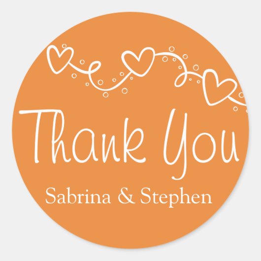 Vielen Dank Orange White Heart Liebe Wedding Party Runder Aufkleber (Vorderseite)