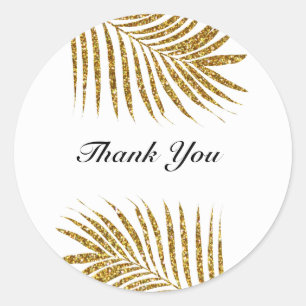 Vielen Dank Palm Tree Gold Leaf Wedding Glittery Runder Aufkleber