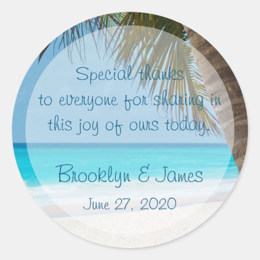Vielen Dank Palmen am Strand Hochzeitskleber Runder Aufkleber (Vorderseite)