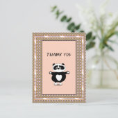 Vielen Dank Panda Bear Rose Gold Frame Floral Postkarte (Stehend Vorderseite)