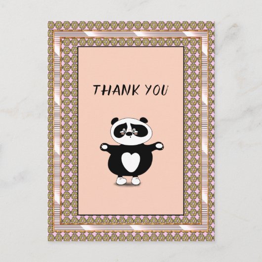 Vielen Dank Panda Bear Rose Gold Frame Floral Postkarte (Vorderseite)