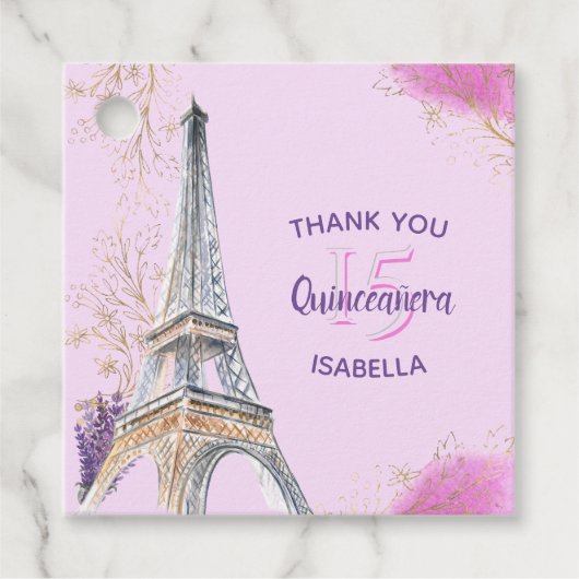 Vielen Dank, Paris Eiffel Tower Pink Quinceanera Geschenkanhänger (Vorderseite)