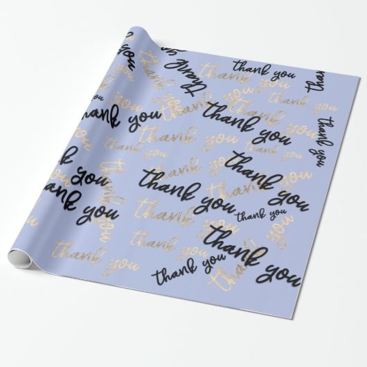 Vielen Dank Pastel Blue Gold Caligraphy Script Geschenkpapier (Ungerollt)