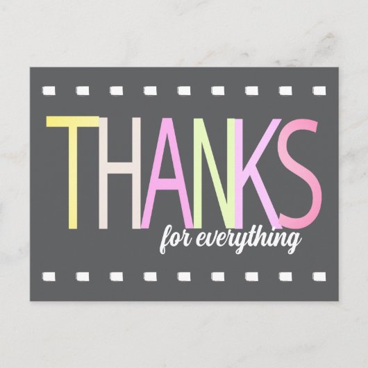 Vielen Dank Pastel farbiger Text auf grauem Minima Postkarte (Vorderseite)