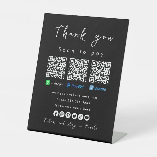Vielen Dank Paypal Cash App Venmo Black Sockelschild (Vorderseite)