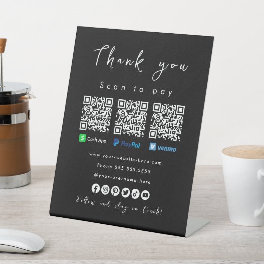 Vielen Dank Paypal Cash App Venmo Black Sockelschild (In SItu)