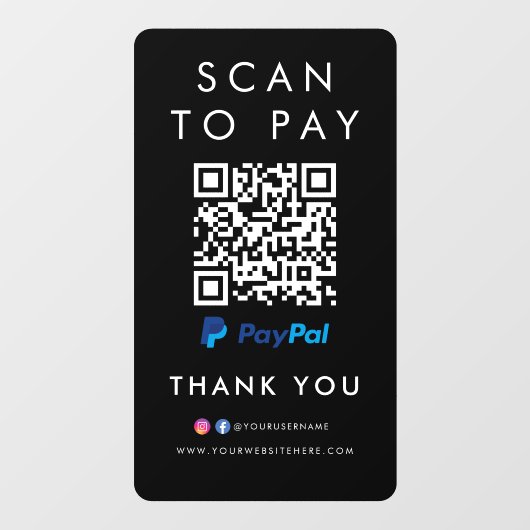 Vielen Dank Paypal Modern Scan zu bezahlen QR Code Fensteraufkleber (Blatt)