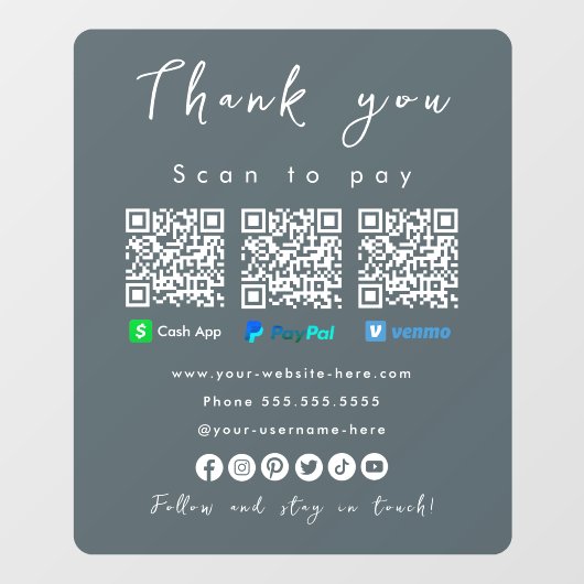 Vielen Dank Paypal Venmo Cash App Qr Code Navy Fensteraufkleber (Blatt)