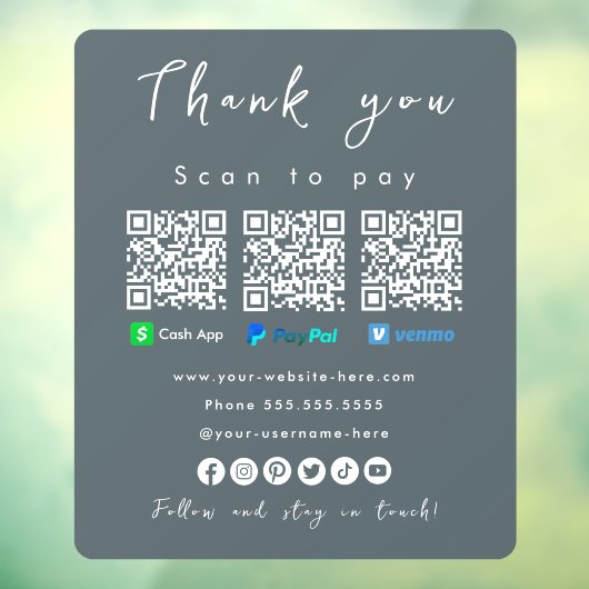 Vielen Dank Paypal Venmo Cash App Qr Code Navy Fensteraufkleber (Blatt 3)