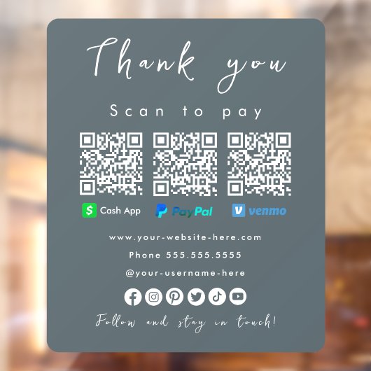 Vielen Dank Paypal Venmo Cash App Qr Code Navy Fensteraufkleber (Blatt 2)