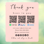 Vielen Dank Paypal Venmo Cash App Qr Code Rosa Fensteraufkleber (Blatt 3)