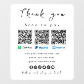 Vielen Dank Paypal Venmo Cash App Qr Code Weiß Fensteraufkleber (Blatt)