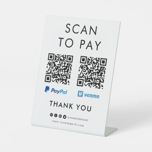 Vielen Dank Paypal Venmo Scan zu bezahlen QR Code Sockelschild (Vorderseite)