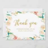 Vielen Dank Peach Floral Wreath Baby Dusche Dankeskarte (Vorderseite)