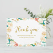 Vielen Dank Peach Floral Wreath Baby Dusche Dankeskarte (Stehend Vorderseite)