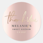 Vielen Dank Personalisiert 16. Bridal Rose Gold Runder Aufkleber (Vorderseite)
