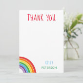 Vielen Dank Personalisiert Rainbow Kids Party Dankeskarte (Stehend Vorderseite)