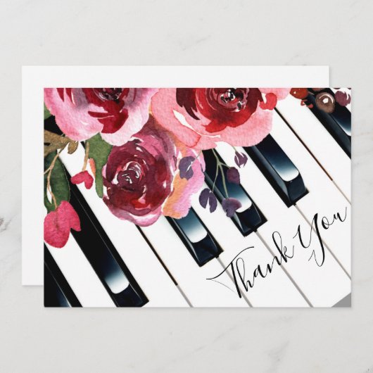 Vielen Dank Piano Aquarellblumen Dankeskarte (Vorne/Hinten)