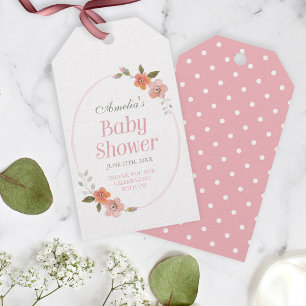 Vielen Dank Pink Baby Dusche mit zarter Blüte Geschenkanhänger