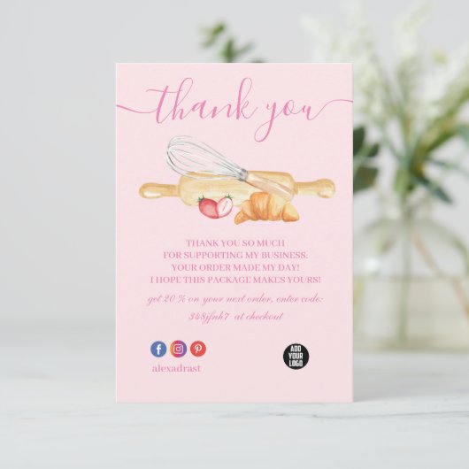 Vielen Dank Pink Baking & Cooking Utensil Bäckerei Dankeskarte (Stehend Vorderseite)