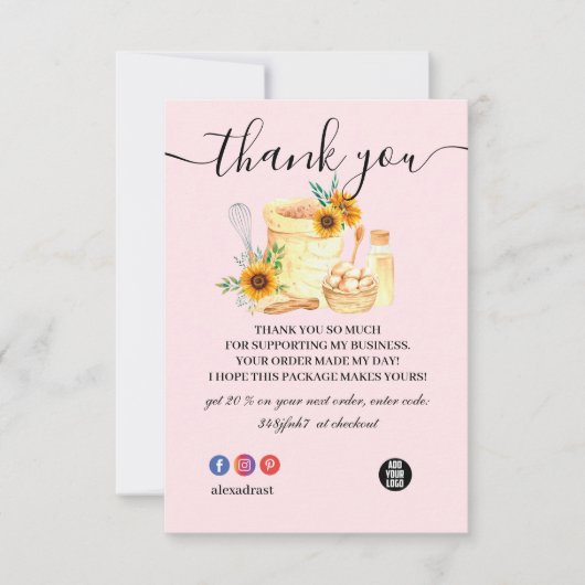 Vielen Dank Pink Baking & Cooking Utensil Bäckerei Dankeskarte (Vorderseite)