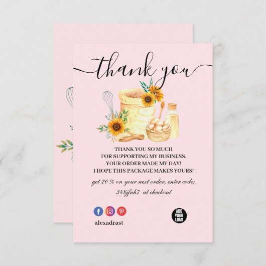 Vielen Dank Pink Baking & Cooking Utensil Bäckerei Dankeskarte (Vorne/Hinten)