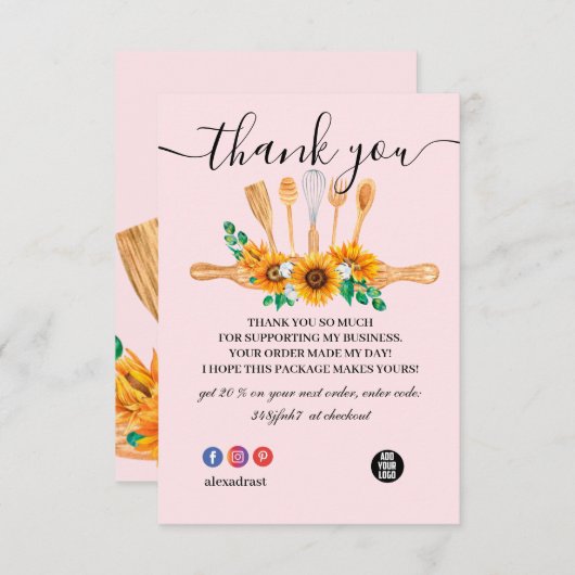 Vielen Dank Pink Baking & Cooking Utensil Bäckerei Dankeskarte (Vorne/Hinten)