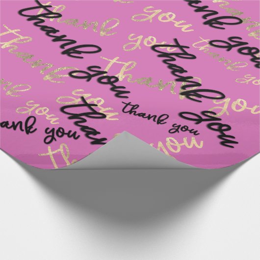 Vielen Dank Pink Black Gold Caligraphy Script Geschenkpapier (Ecke)