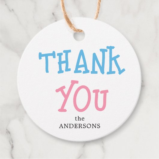 Vielen Dank Pink Blue Gender Reveal Party Geschenkanhänger (Vorderseite)