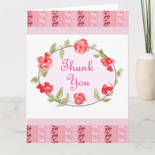 Vielen Dank, Pink Floral Decorative Art Dankeskarte (Vorderseite)