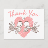 Vielen Dank Pink Heart Lovebirds Wedding Postcard