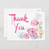 Vielen Dank Pink & Lila Watercolor Blume Postkarte (Vorne/Hinten)