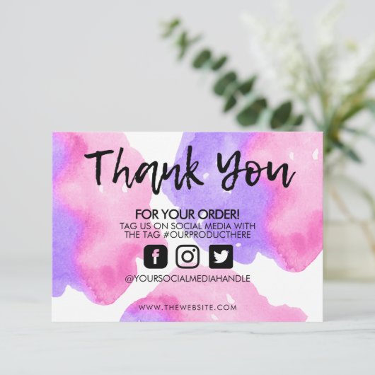 Vielen Dank Pink Lila Watercolor Media Insert (Stehend Vorderseite)