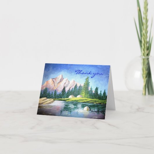 Vielen Dank Pink Mountain Painting Note Card Dankeskarte (Vorderseite)