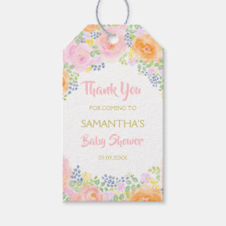 Vielen Dank Pink Roses Aquarell Floral Baby Dusche Geschenkanhänger