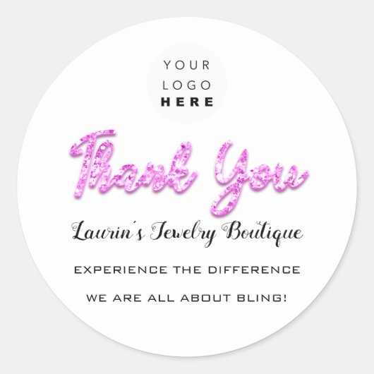 Vielen Dank Pink Script Name Online Shop Web-Logo Runder Aufkleber (Vorderseite)