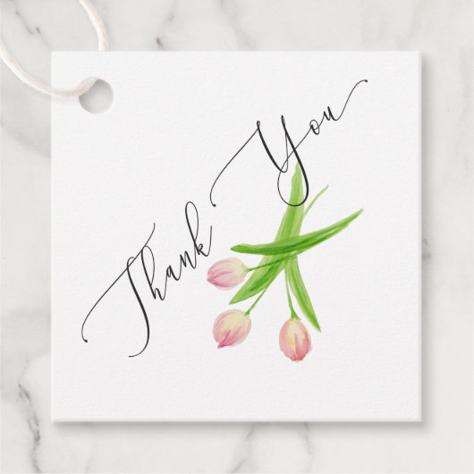 Vielen Dank Pink Tulip Gastgeschenk Hochzeit Tag Geschenkanhänger (Vorderseite)
