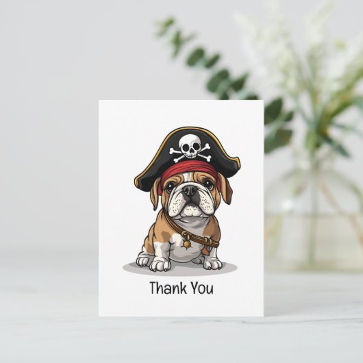 Vielen Dank, Pirate English Bulldog Skull Postkarte (Stehend Vorderseite)