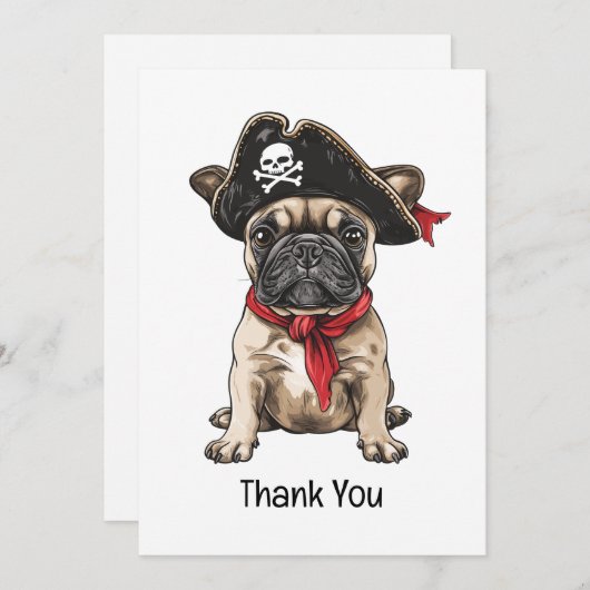 Vielen Dank, Pirate French Bulldog Skull Crossbone Dankeskarte (Vorne/Hinten)