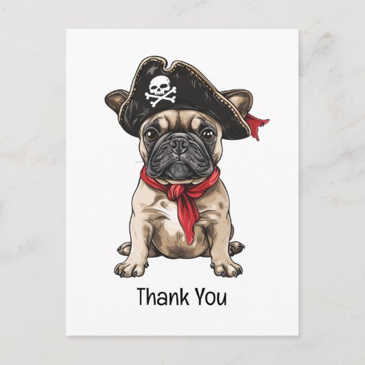 Vielen Dank, Pirate French Bulldog Skull Crossbone Postkarte (Vorderseite)
