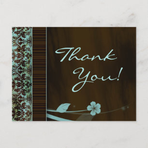 Vielen Dank Postcard Blue Blume Damask Brown Postkarte