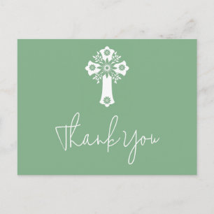 Vielen Dank Postcard Floral Christening Sage Green Postkarte