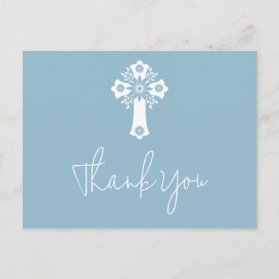 Vielen Dank Postcard Floral Christening Sky Blue Postkarte