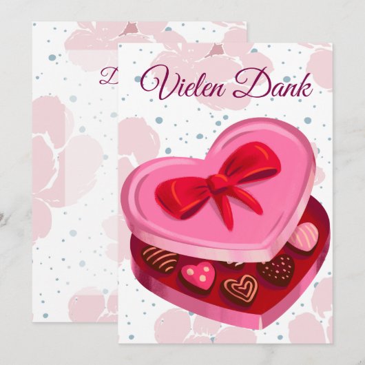 Vielen Dank,  Pralinen Herz  Einladung (Vorne/Hinten)