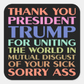 Vielen Dank Präsident Trump für die Vereinigung de Quadratischer Aufkleber (Vorderseite)