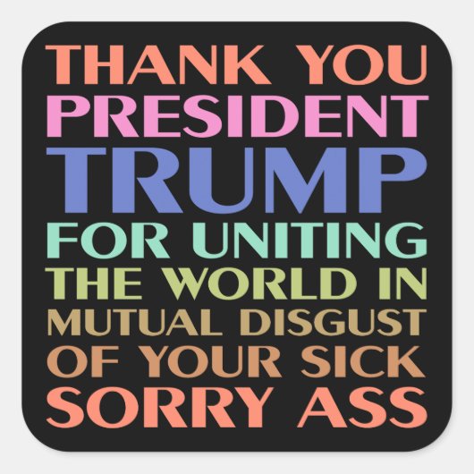 Vielen Dank Präsident Trump für die Vereinigung de Quadratischer Aufkleber (Vorderseite)