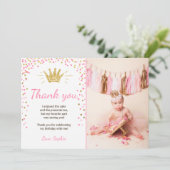 Vielen Dank, Princess Birthday Gold Pink Dankeskarte (Stehend Vorderseite)
