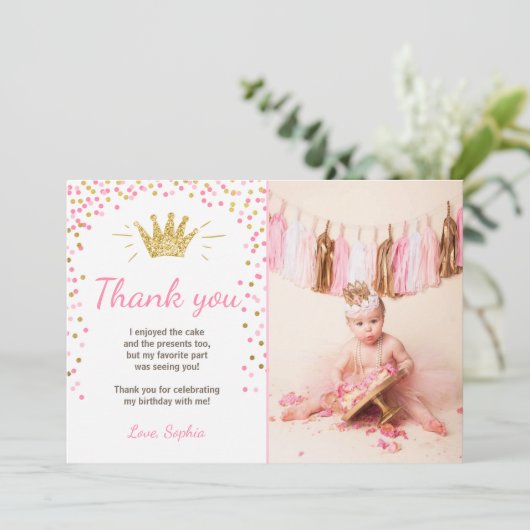 Vielen Dank, Princess Birthday Gold Pink Dankeskarte (Stehend Vorderseite)