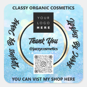 Vielen Dank, QR-Code Logo Blue Spark Glitzer Quadratischer Aufkleber