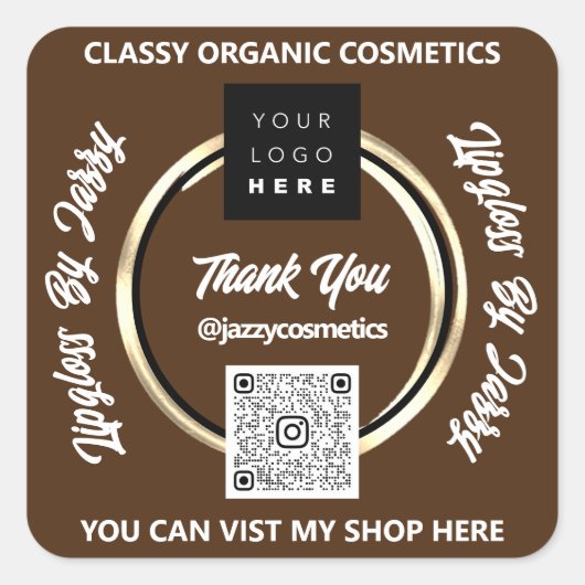 Vielen Dank, QR Code Logo Gold Brown Quadratischer Aufkleber (Vorderseite)